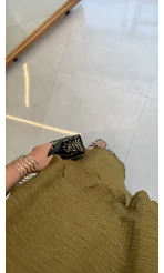 Alina Kat Kat Sıfır Kol Şallı Elbise - Olive - Kod: 3446