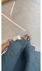 Alina Kat Kat Sıfır Kol Şallı Elbise - Petrol Mavisi - Kod: 3446
