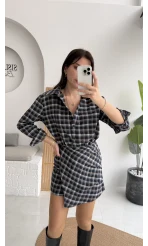 Aller Ekose Desenli Etekli Gömlek Elbise - Antrasit