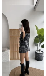 Aller Ekose Desenli Etekli Gömlek Elbise - Antrasit