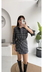 Aller Ekose Desenli Etekli Gömlek Elbise - Antrasit