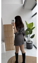 Aller Ekose Desenli Etekli Gömlek Elbise - Kahverengi