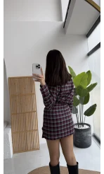 Aller Ekose Desenli Etekli Gömlek Elbise - Kırmızı