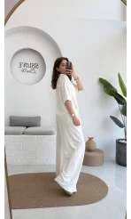 Aloe Yarım Kol Cepli Gömlek Pantolon Takım - Beyaz