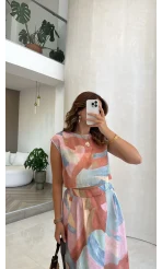 Amalfia Bluz Etek Takım - Renkli - Kod: 2166