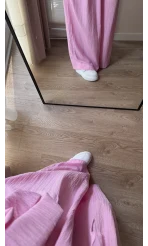 Amalfia Kısa Bağlamalı Gofre Takım Pembe