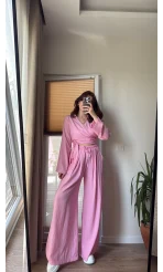 Amalfia Kısa Bağlamalı Gofre Takım Pembe