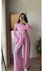 Amalfia Kısa Bağlamalı Gofre Takım Pembe