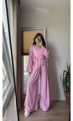 Amalfia Kısa Bağlamalı Gofre Takım Pembe