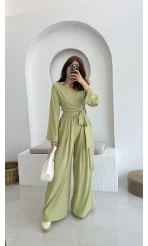 Amalfia Kısa Bağlamalı Gofre Takım Yeşil