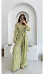 Amalfia Kısa Bağlamalı Gofre Takım Yeşil