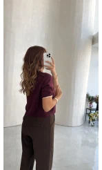 Amarıs Dantel Garnili Triko Hırka - Mürdüm - Kod: 5375