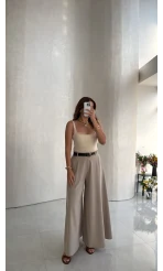 Amarıs Kemerli Pantolon Etek - Taş - Kod: 3923