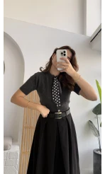 Amelia Fularlı CROP Hırka - Antrasit - Kod: 4561