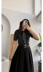 Amelia Fularlı CROP Hırka - Antrasit - Kod: 4561