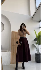 Amelia Fularlı CROP Hırka - Camel - Kod: 4561