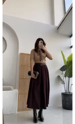 Amelia Fularlı CROP Hırka - Camel - Kod: 4561