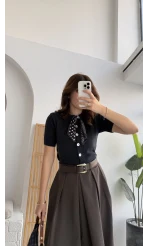 Amelia Fularlı CROP Hırka - Lacivert - Kod: 4561