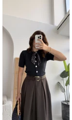 Amelia Fularlı CROP Hırka - Lacivert - Kod: 4561