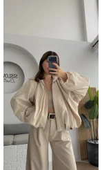 Amsterdam Bomber Ceket - Taş - Kod: 508246