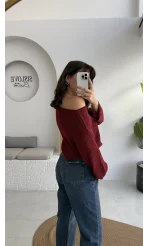 Anabel Kayık Yaka Triko - Bordo