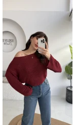 Anabel Kayık Yaka Triko - Bordo