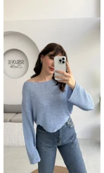 Anabel Kayık Yaka Triko - Mavi