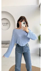 Anabel Kayık Yaka Triko - Mavi