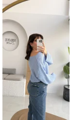 Anabel Kayık Yaka Triko - Mavi