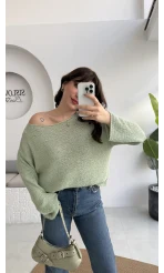 Anabel Kayık Yaka Triko - Mint