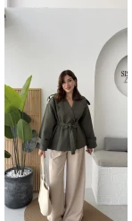 Anastasia Kuşaklı Kısa Trençkot - Haki - Kod: 9609