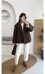 Anastasia Kuşaklı Kısa Trençkot - Kahve - Kod: 9609