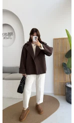 Anastasia Kuşaklı Kısa Trençkot - Kahve - Kod: 9609