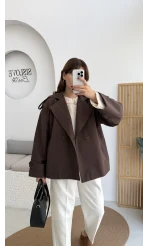 Anastasia Kuşaklı Kısa Trençkot - Kahve - Kod: 9609