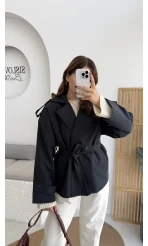 Anastasia Kuşaklı Kısa Trençkot - Lacivert - Kod: 9609