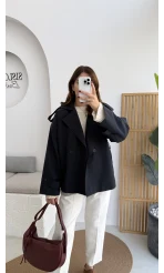 Anastasia Kuşaklı Kısa Trençkot - Lacivert - Kod: 9609