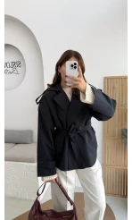 Anastasia Kuşaklı Kısa Trençkot - Lacivert - Kod: 9609