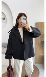 Anastasia Kuşaklı Kısa Trençkot - Lacivert - Kod: 9609