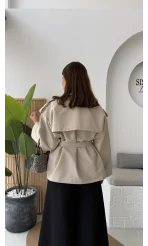 Anastasia Kuşaklı Kısa Trençkot - Taş - Kod: 9609