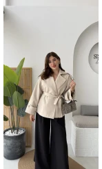 Anastasia Kuşaklı Kısa Trençkot - Taş - Kod: 9609
