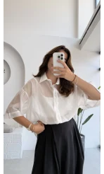 Andora Oversize İpeksi Gömlek - Beyaz - Kod: 4927