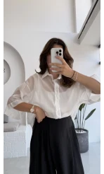 Andora Oversize İpeksi Gömlek - Beyaz - Kod: 4927