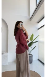 Andora Oversize İpeksi Gömlek - Bordo - Kod: 4927