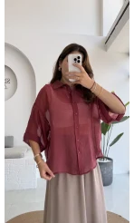 Andora Oversize İpeksi Gömlek - Bordo - Kod: 4927