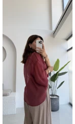 Andora Oversize İpeksi Gömlek - Bordo - Kod: 4927