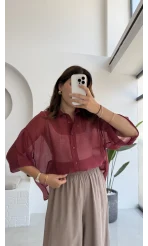Andora Oversize İpeksi Gömlek - Bordo - Kod: 4927
