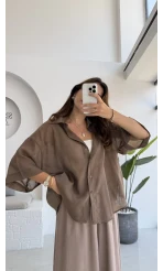 Andora Oversize İpeksi Gömlek - Kahve - Kod: 4927