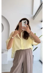 Andora Oversize İpeksi Gömlek - Sarı - Kod: 4927