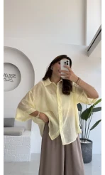 Andora Oversize İpeksi Gömlek - Sarı - Kod: 4927