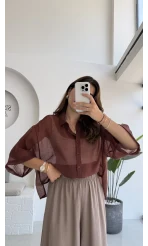 Andora Oversize İpeksi Gömlek - Tarçın - Kod: 4927